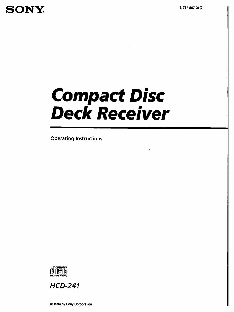 sony hcd 241 owners manual
