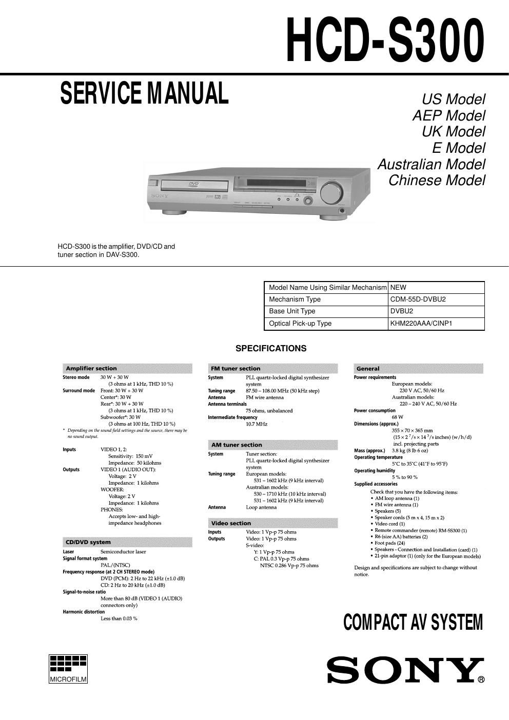 sony hcd 300 service manual