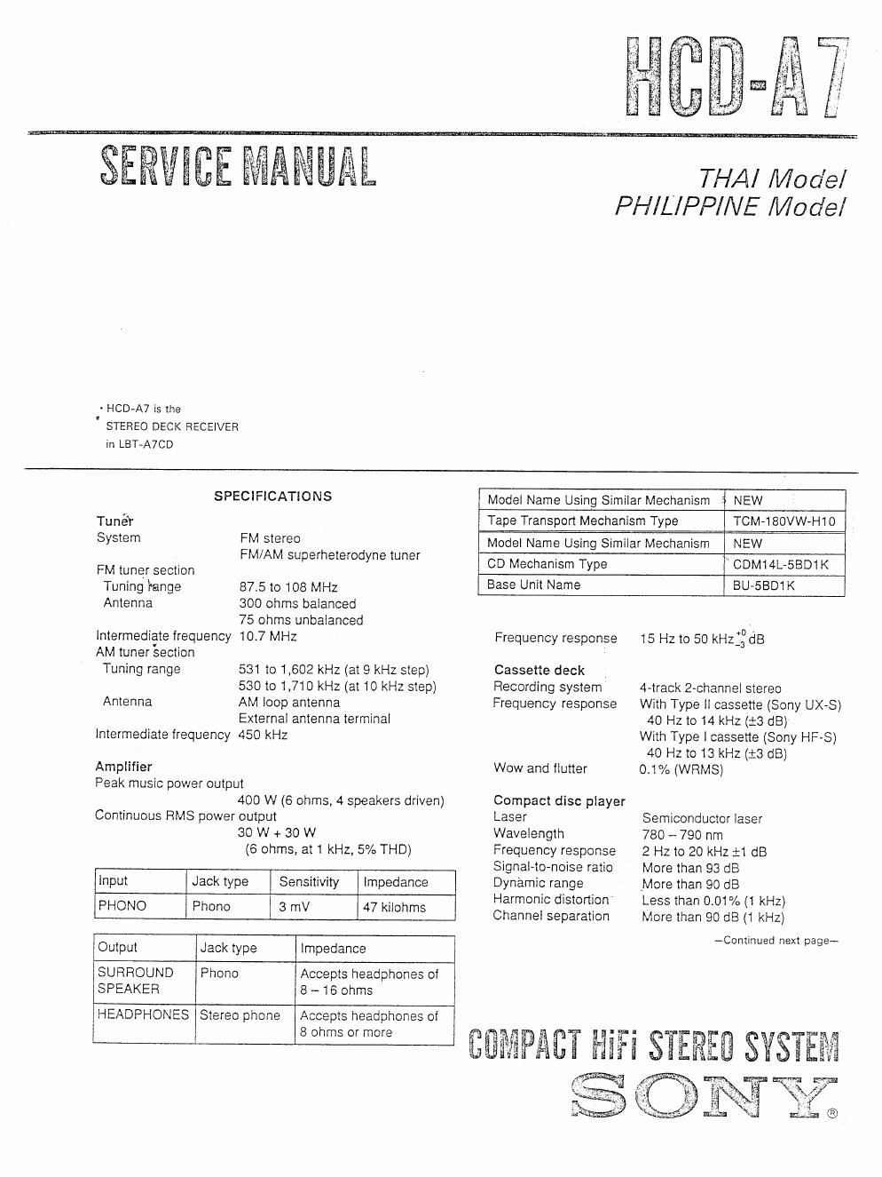 sony hcd a 7 service manual