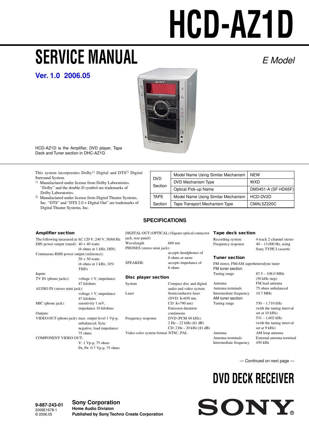 sony hcd az 1 d service manual