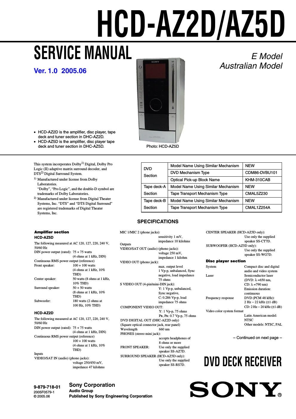 sony hcd az 5 d service manual