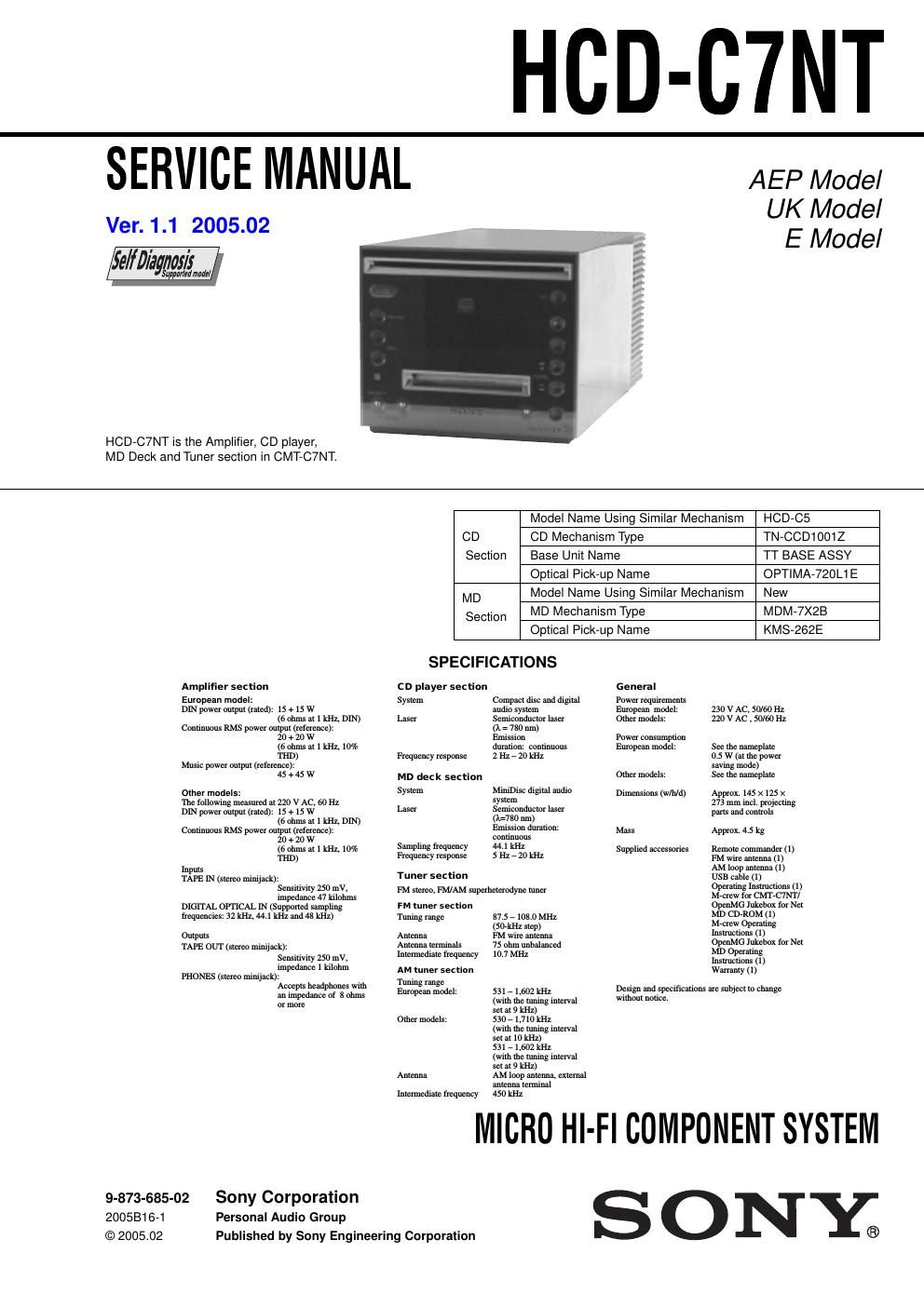 sony hcd c 7 nt service manual