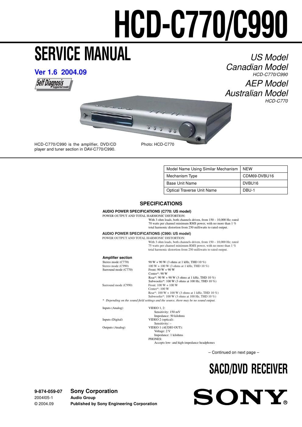 sony hcd c 770 service manual