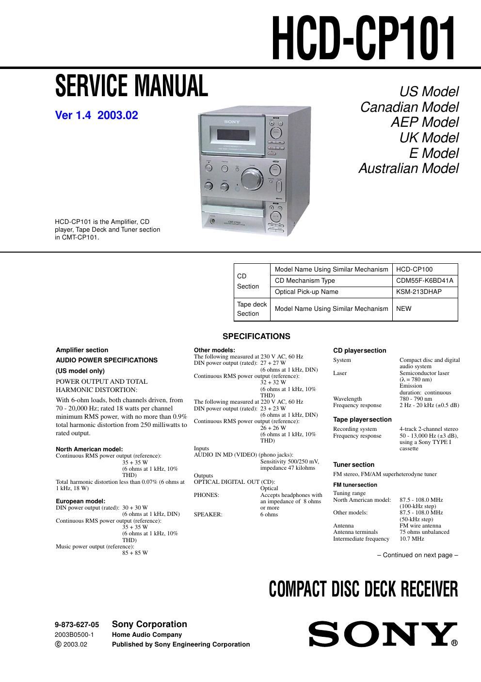 sony hcd cp 101 service manual