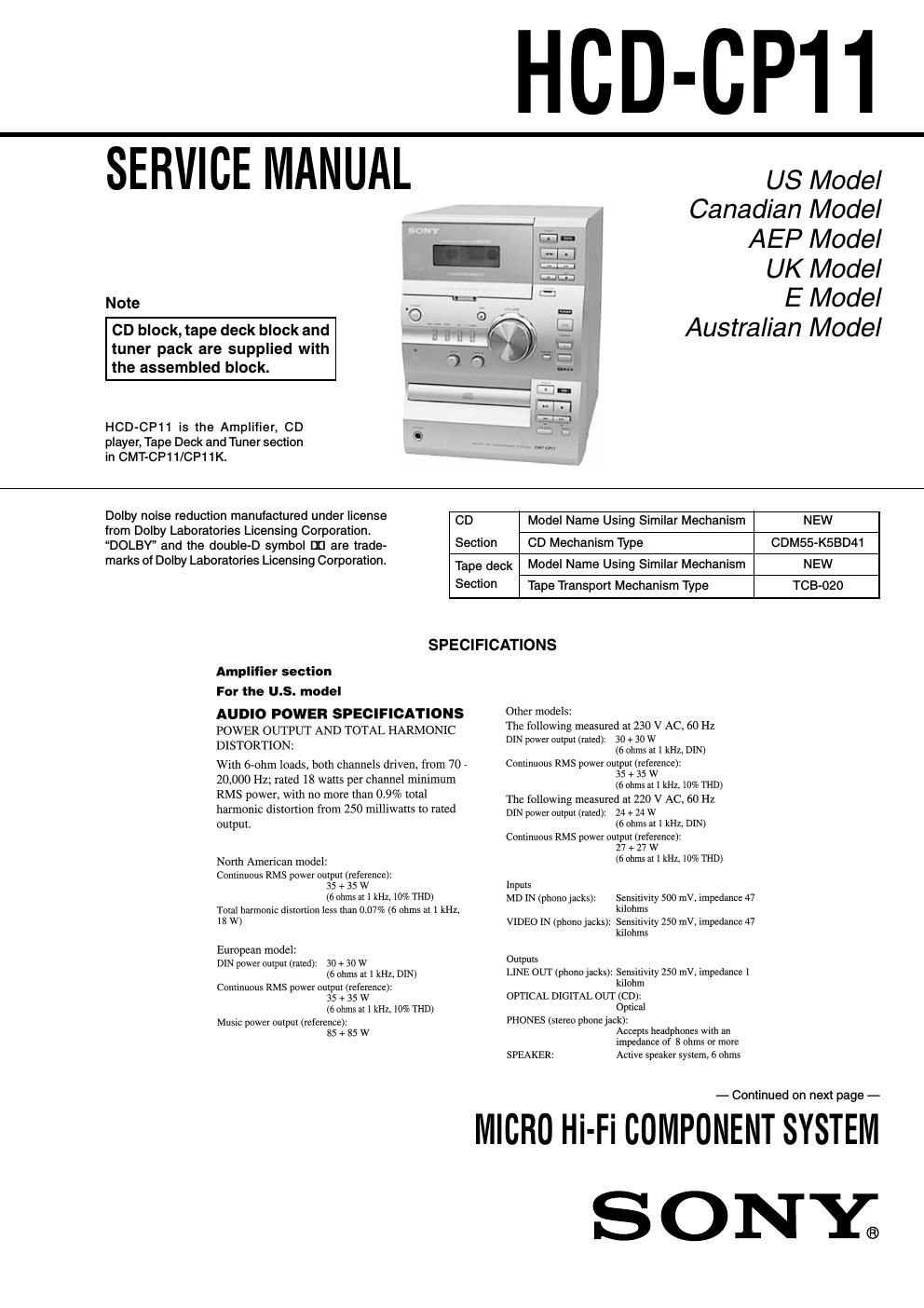 sony hcd cp 11