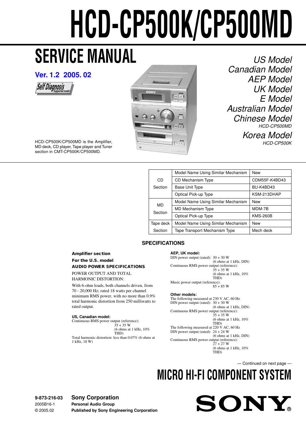 sony hcd cp 500 md service manual