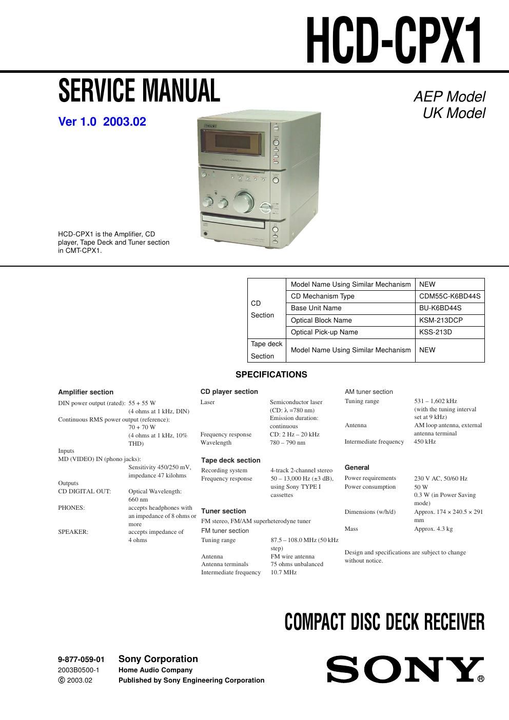 sony hcd cp x 1 service manual