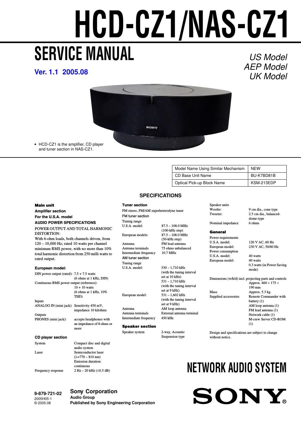 sony hcd cz 1 service manual