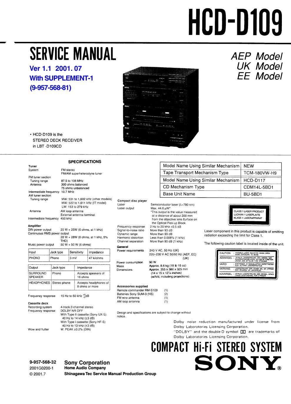 sony hcd d 109