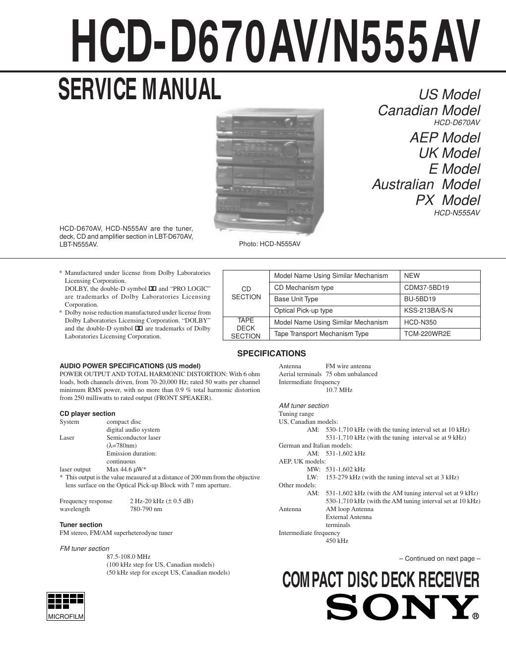 sony hcd d 670av hcd n555av