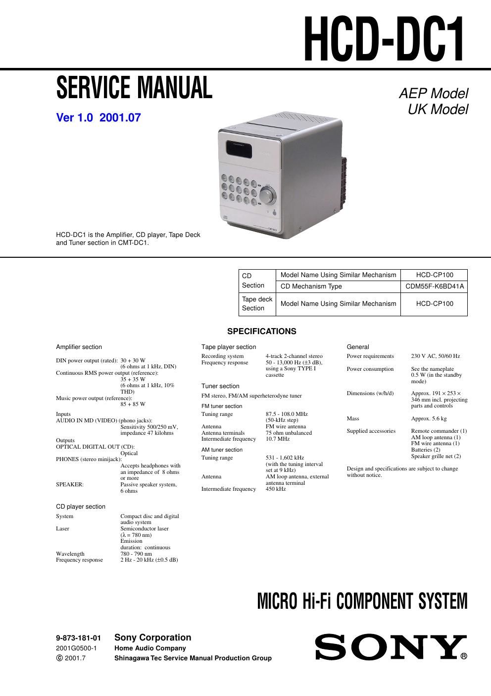 sony hcd dc 1 owners manual