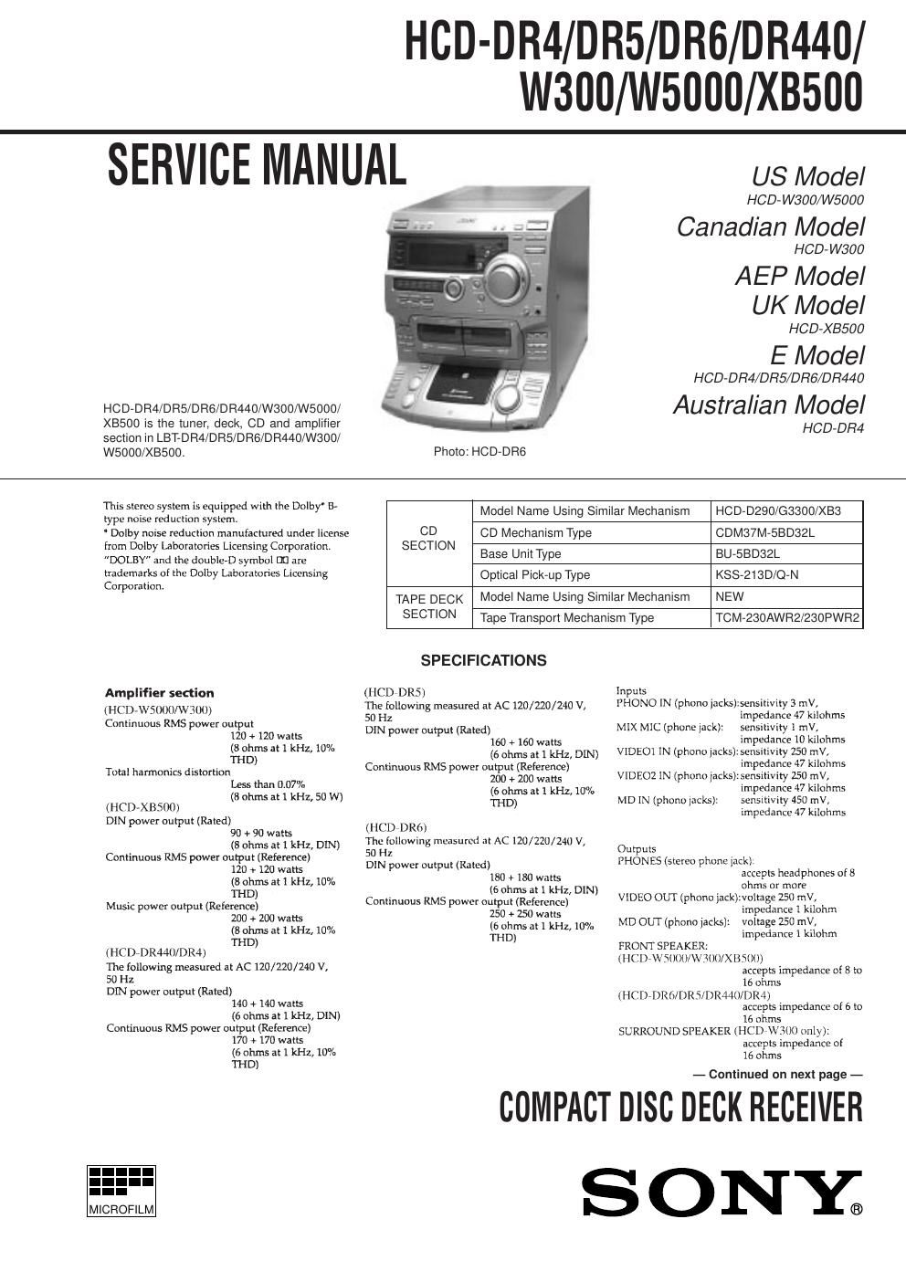 sony hcd dr 6 service manual