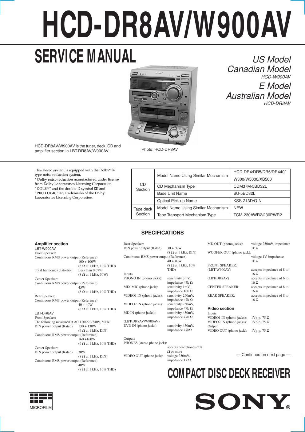 sony hcd dr 8av hcd w900av