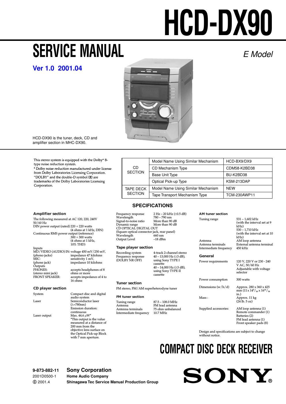 sony hcd dx 90