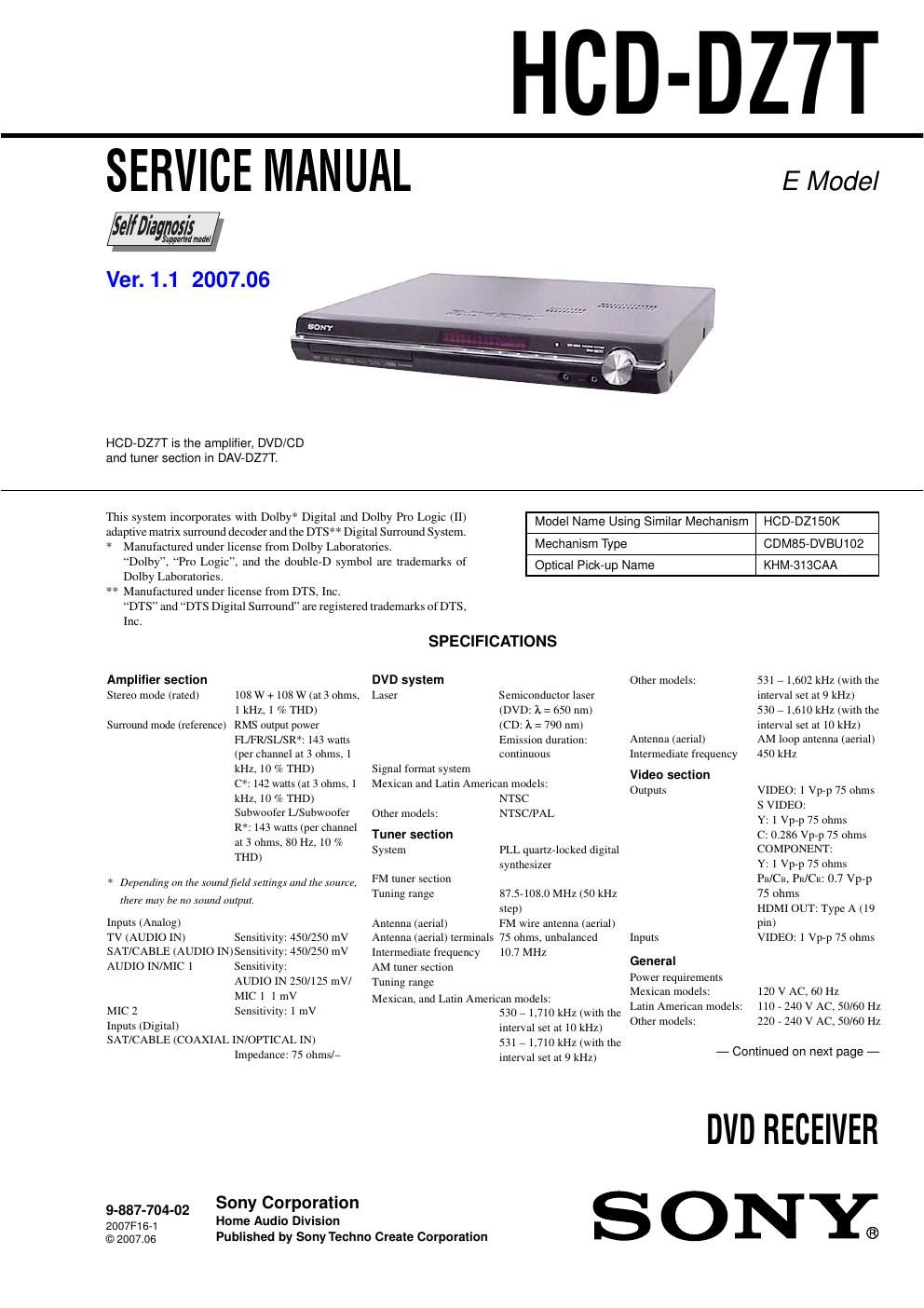 sony hcd dz 7 t service manual