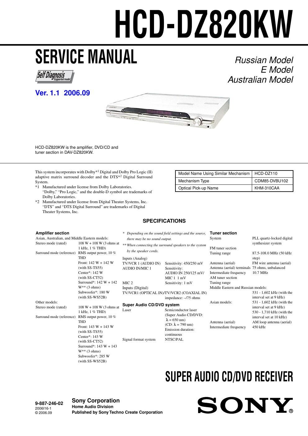 sony hcd dz 820kw