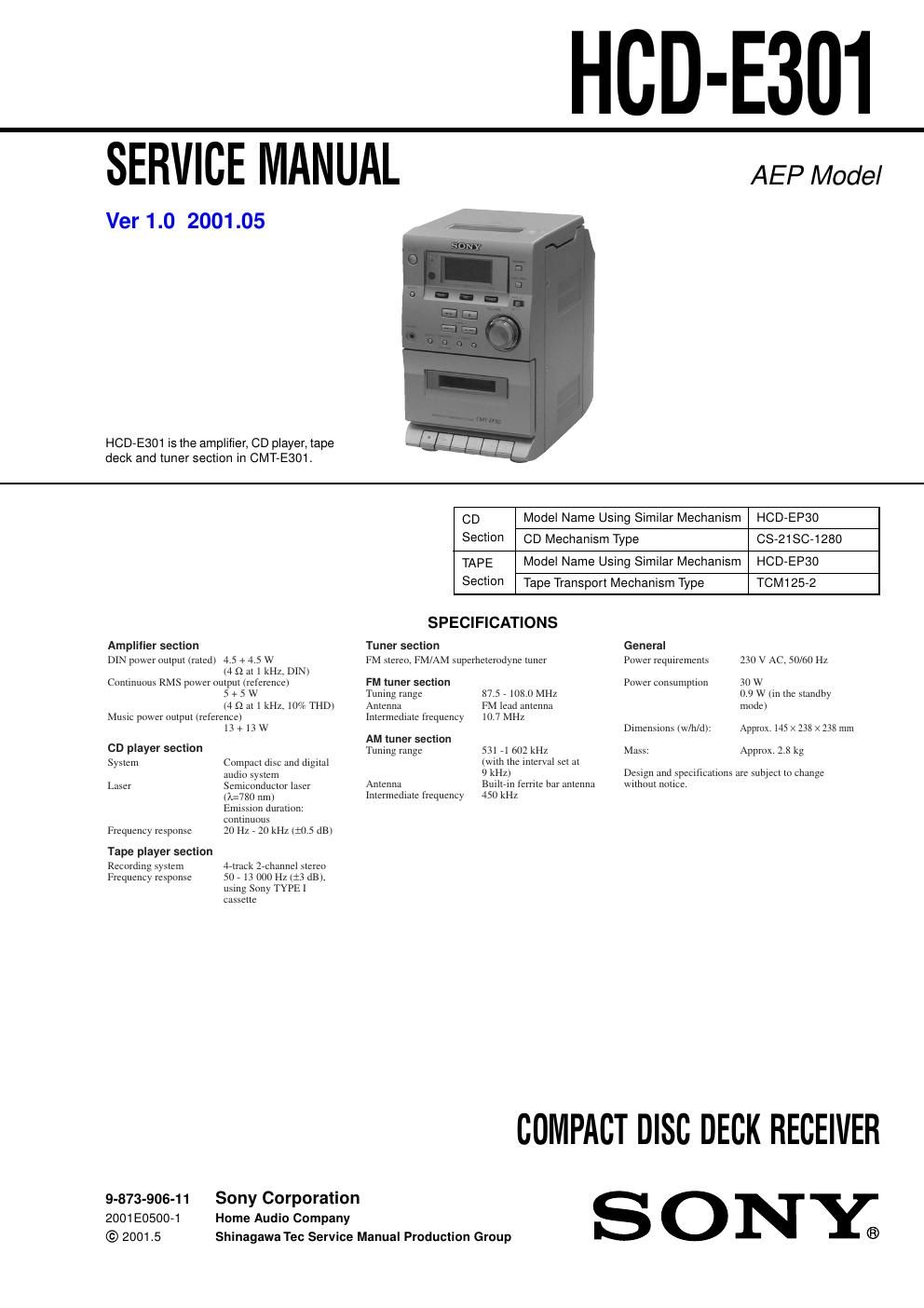 sony hcd e 301 service manual