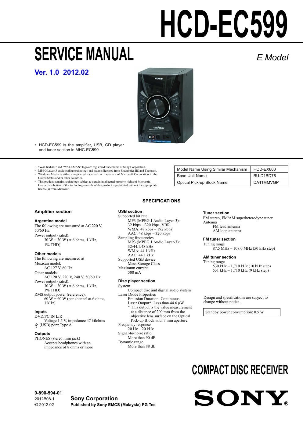 sony hcd ec 599 manual de servicio