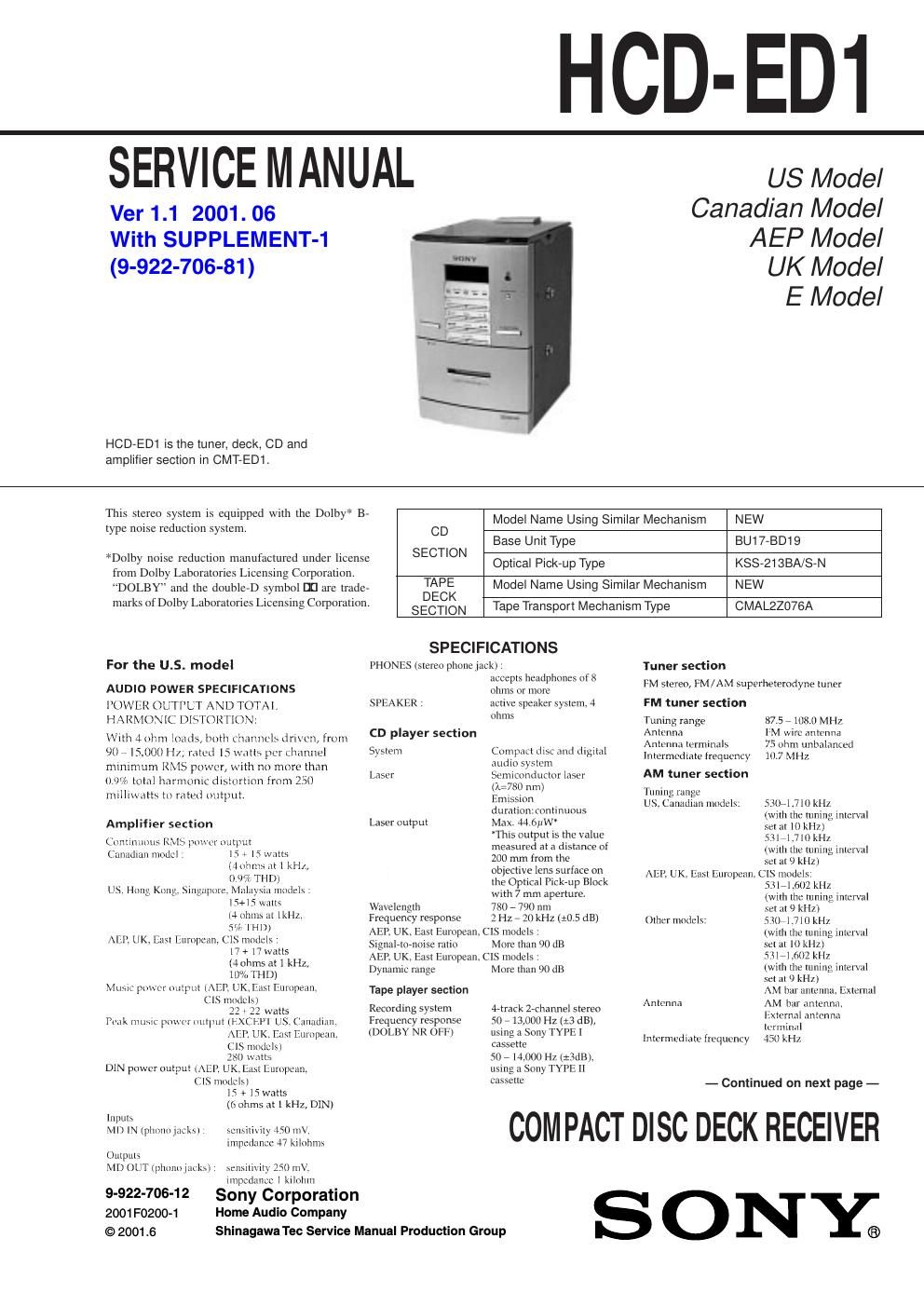 sony hcd ed 1 service manual