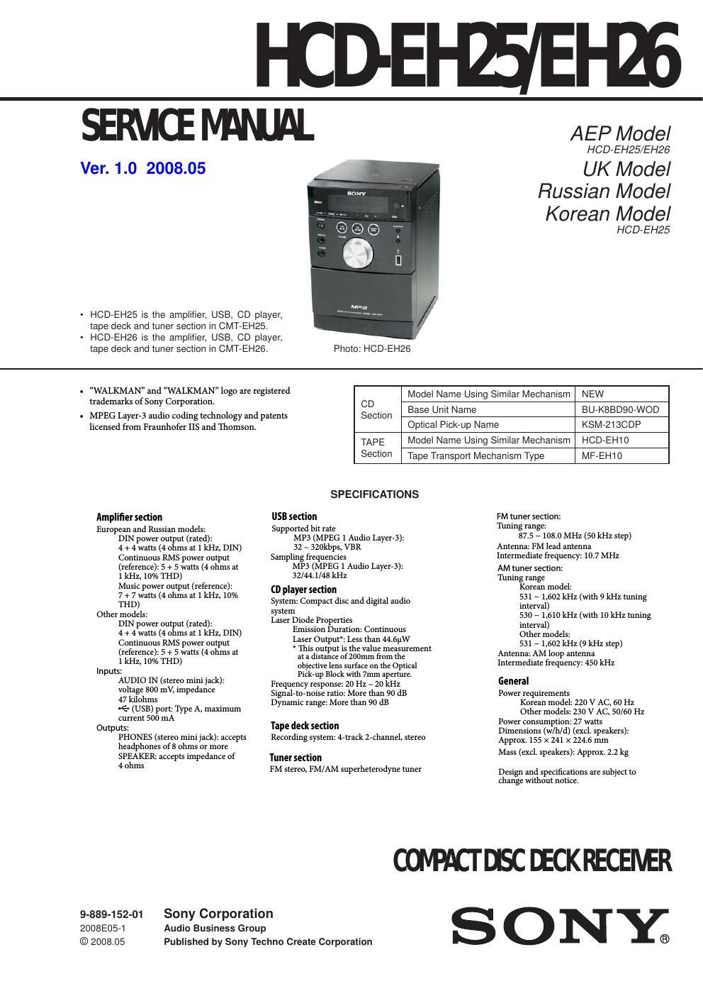 sony hcd eh 25 service manual