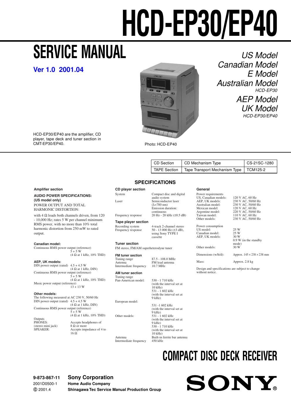 sony hcd ep 30 service manual