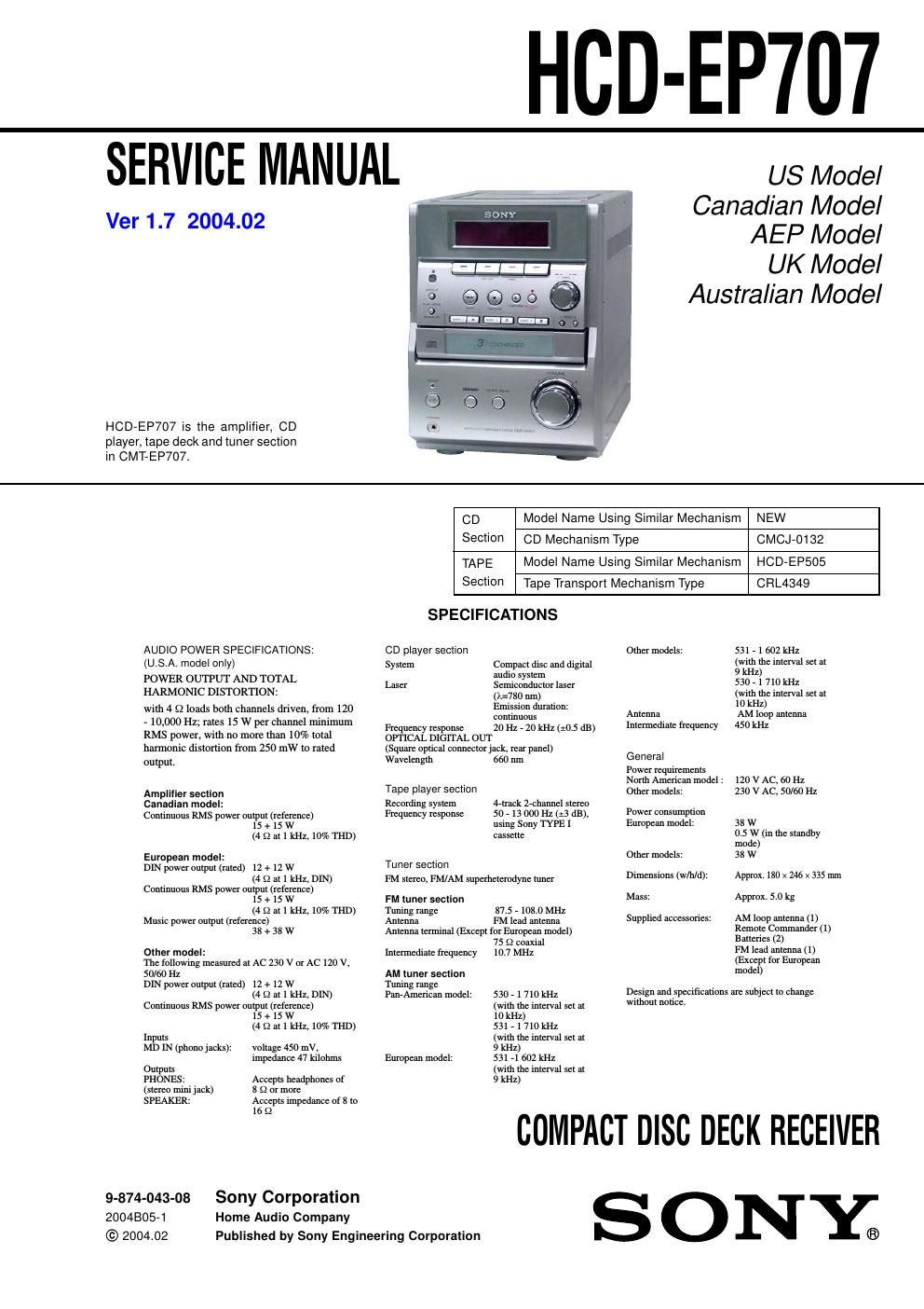 sony hcd ep 707