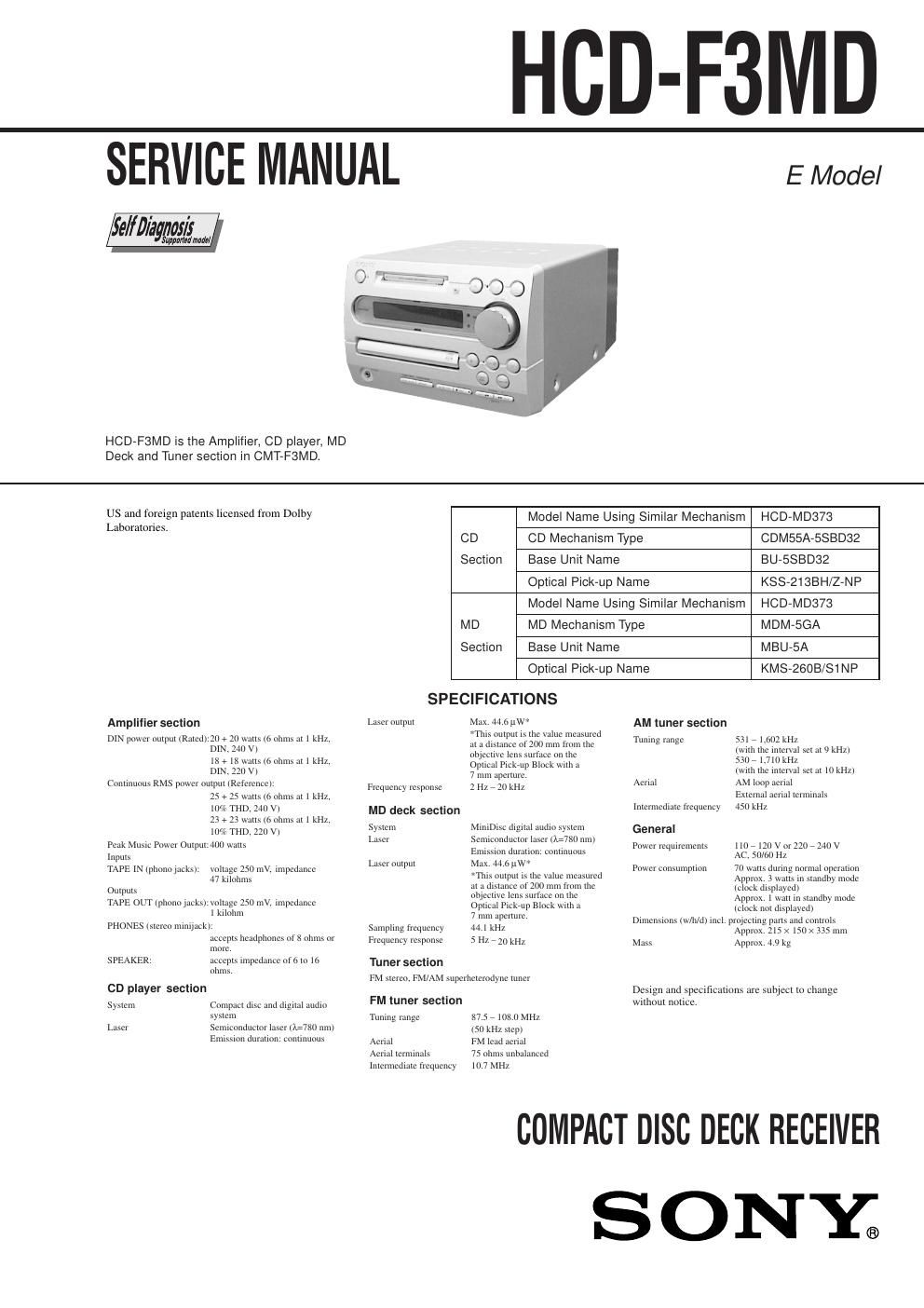 sony hcd f 3 md service manual