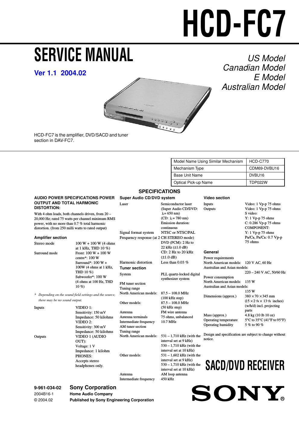 sony hcd fc 7