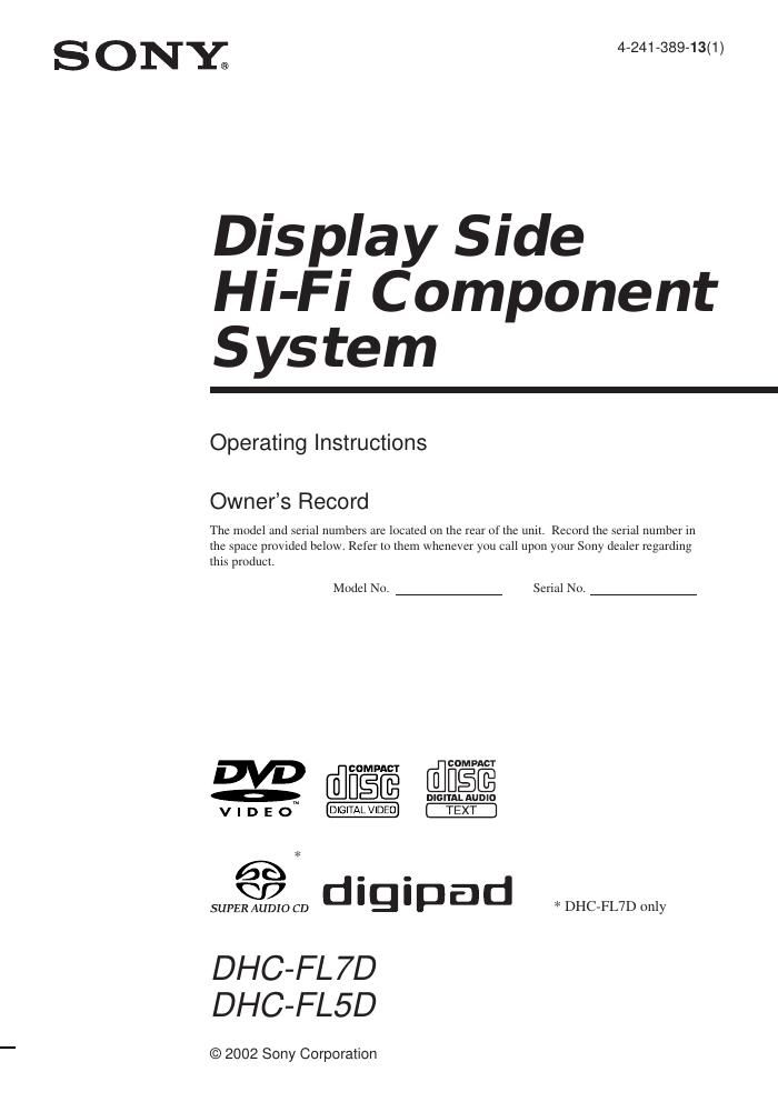 sony hcd fl 5 d owners manual