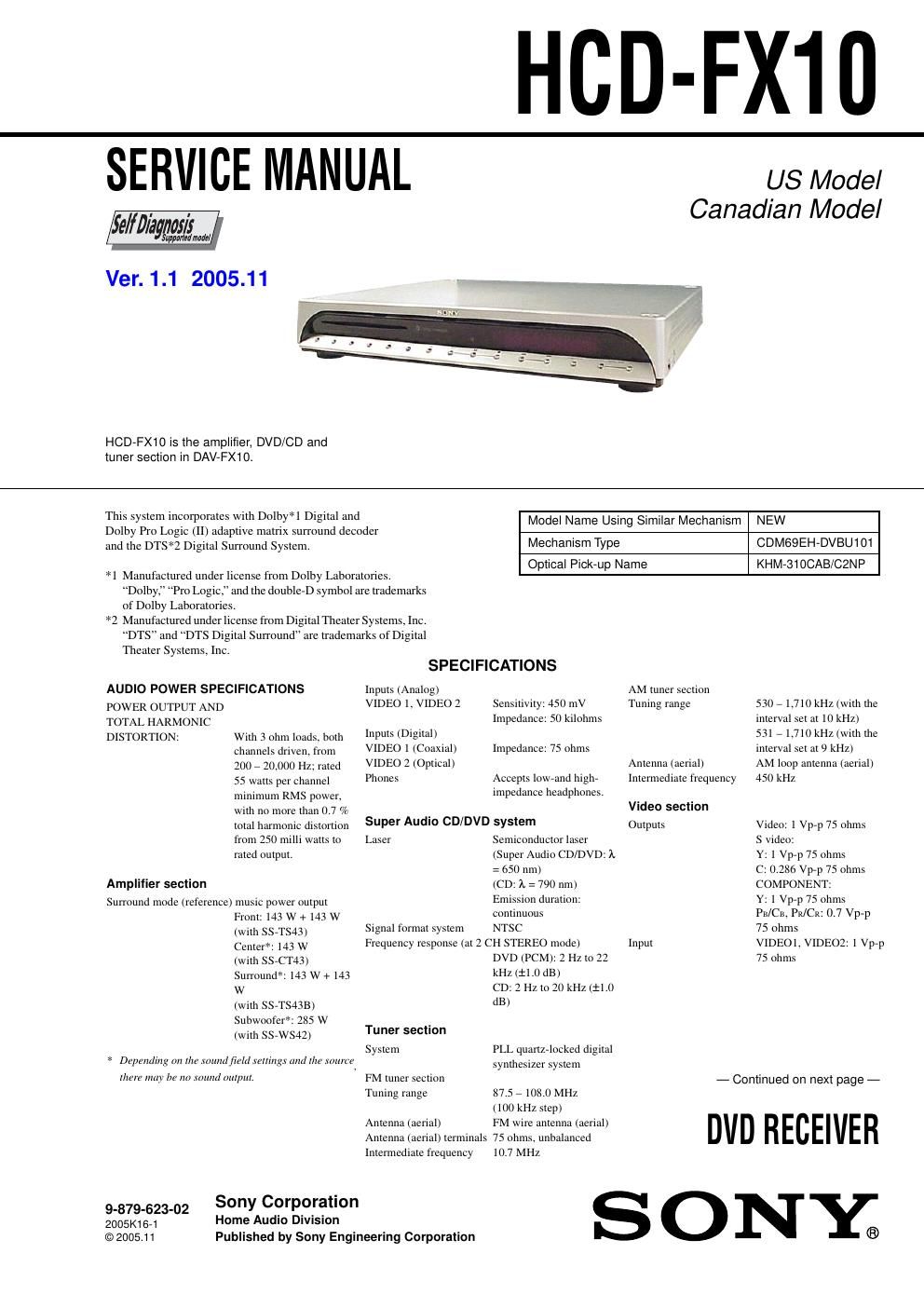 sony hcd fx 10 service manual