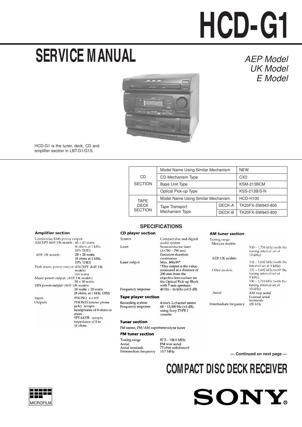 sony hcd g 1 service manual