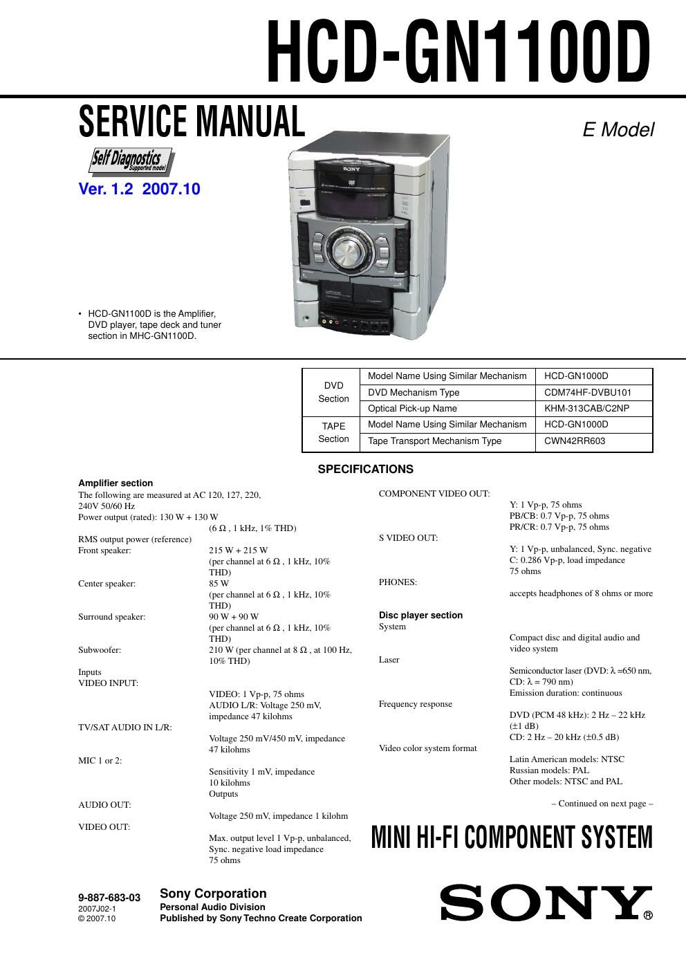sony hcd gn 1100d service manual