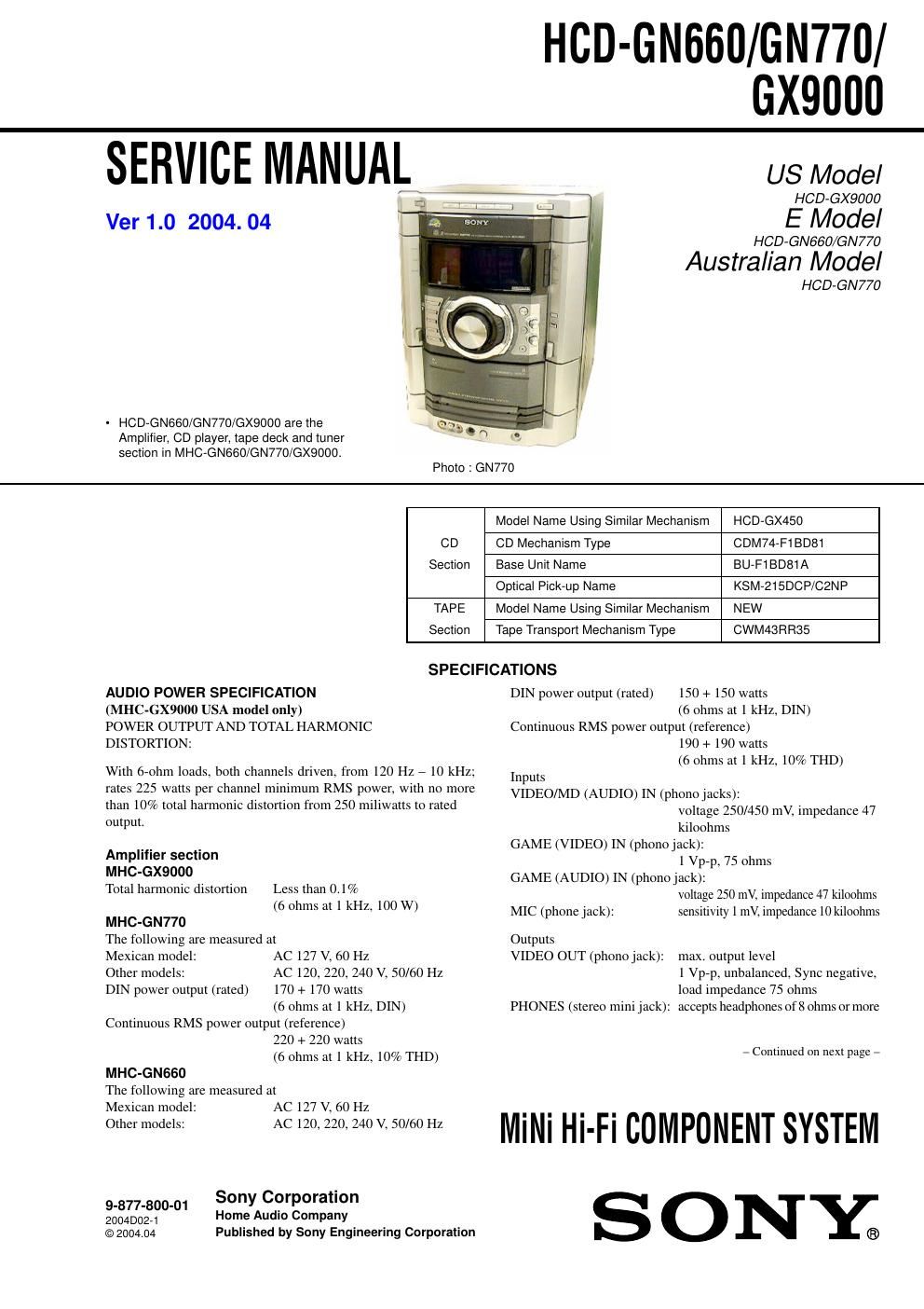 sony hcd gn 660 gn 770 gx9000 service manual