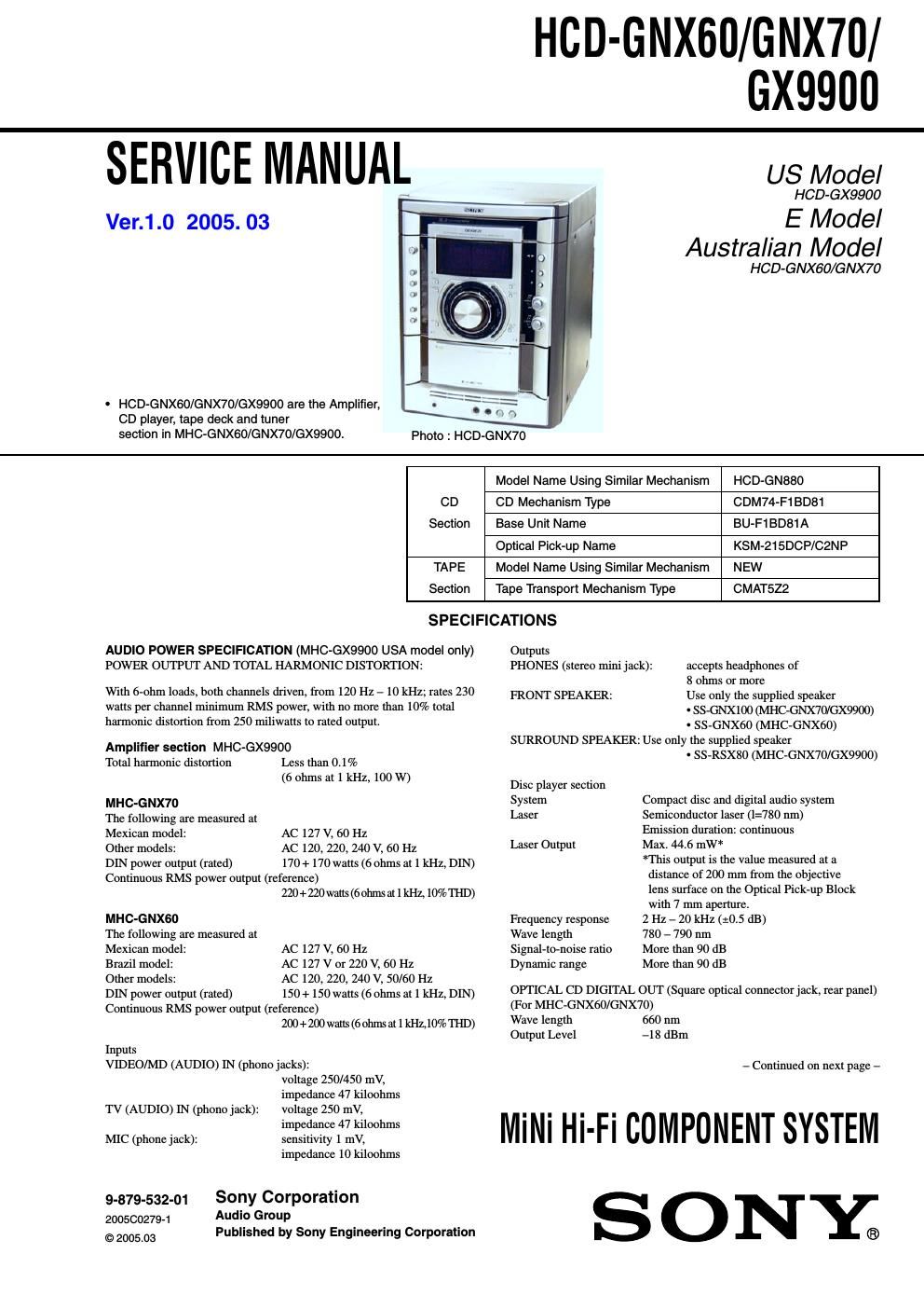 sony hcd gnx 60 service manual