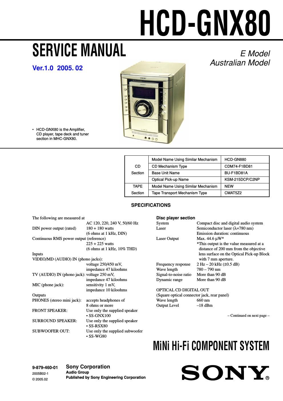 sony hcd gnx 80 service manual