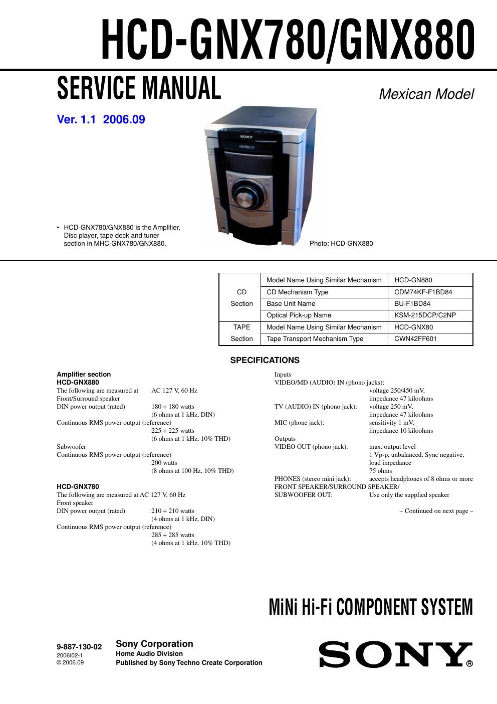 sony hcd gnx 880 hcd gnx 780