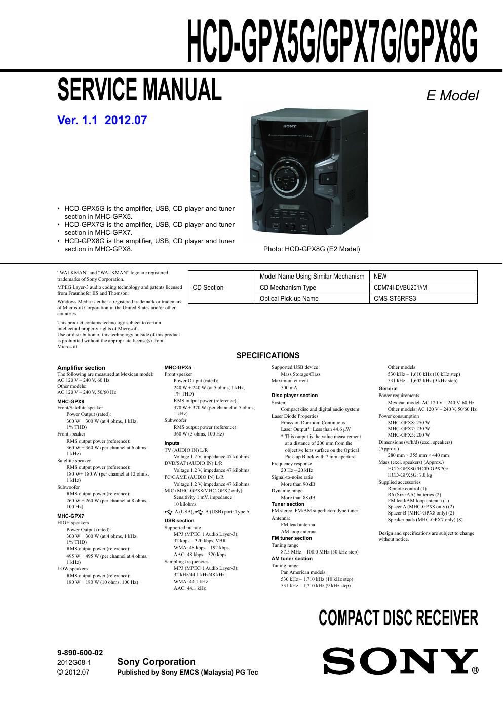 sony hcd gpx 5g gpx 7g gpx 8g ver1 1