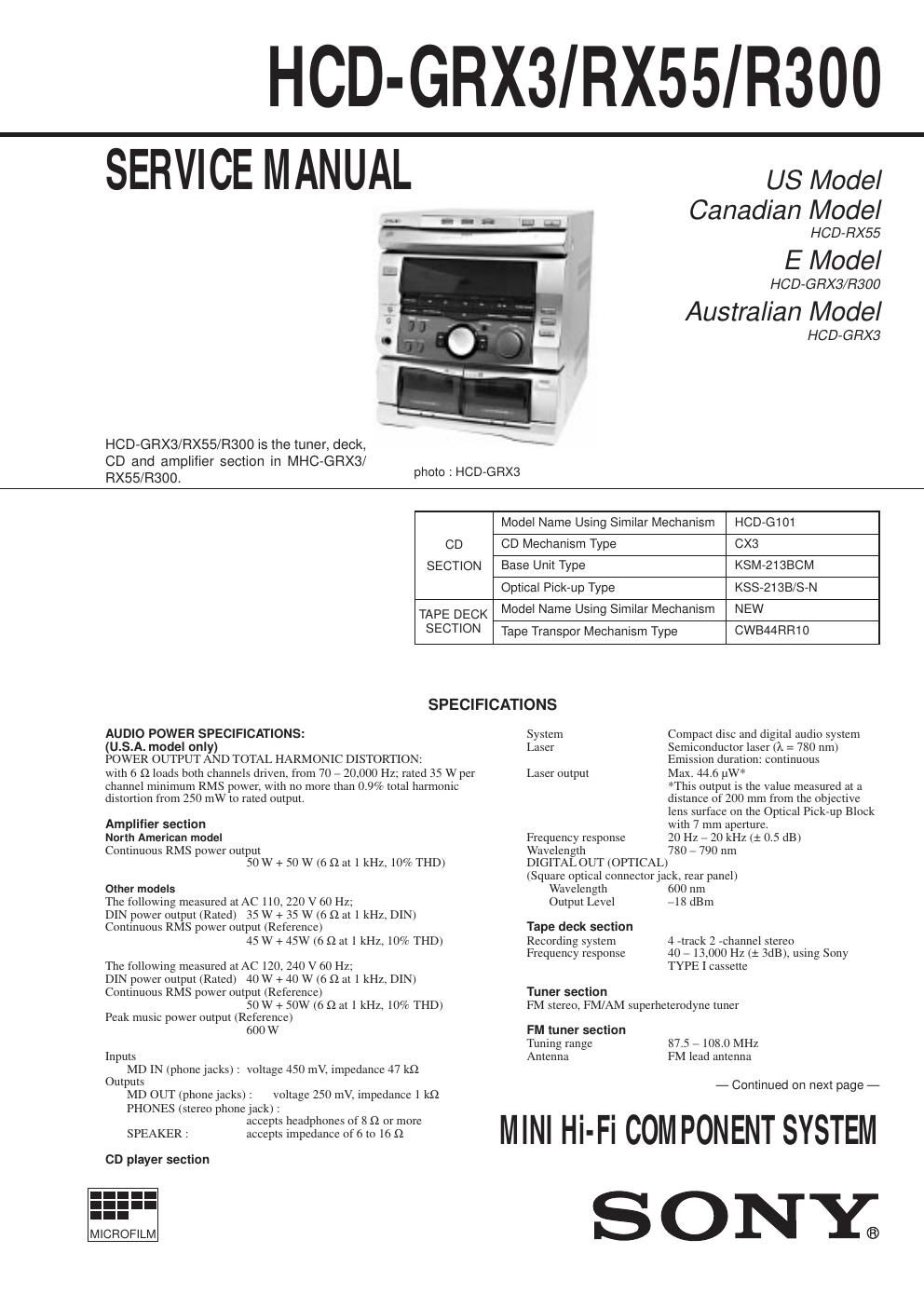 sony hcd grx 3 hcd rx55 hcd r300