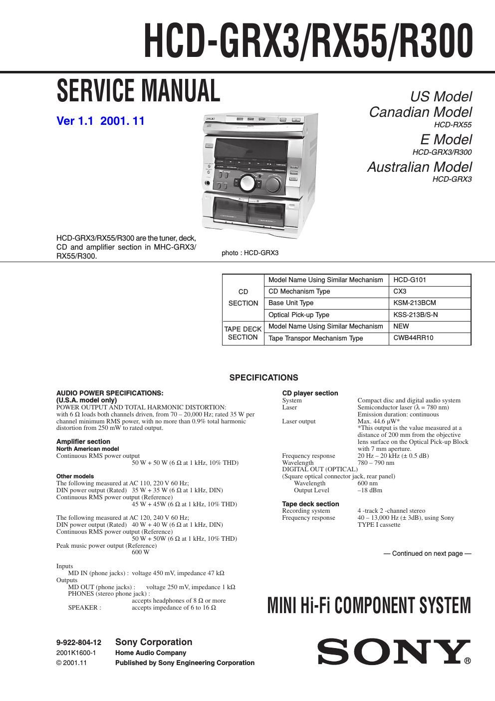 sony hcd grx 3 service manual