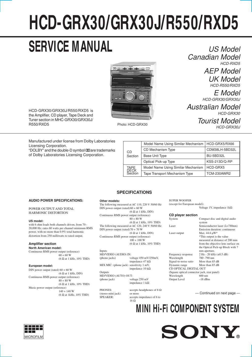 sony hcd grx 30 j service manual