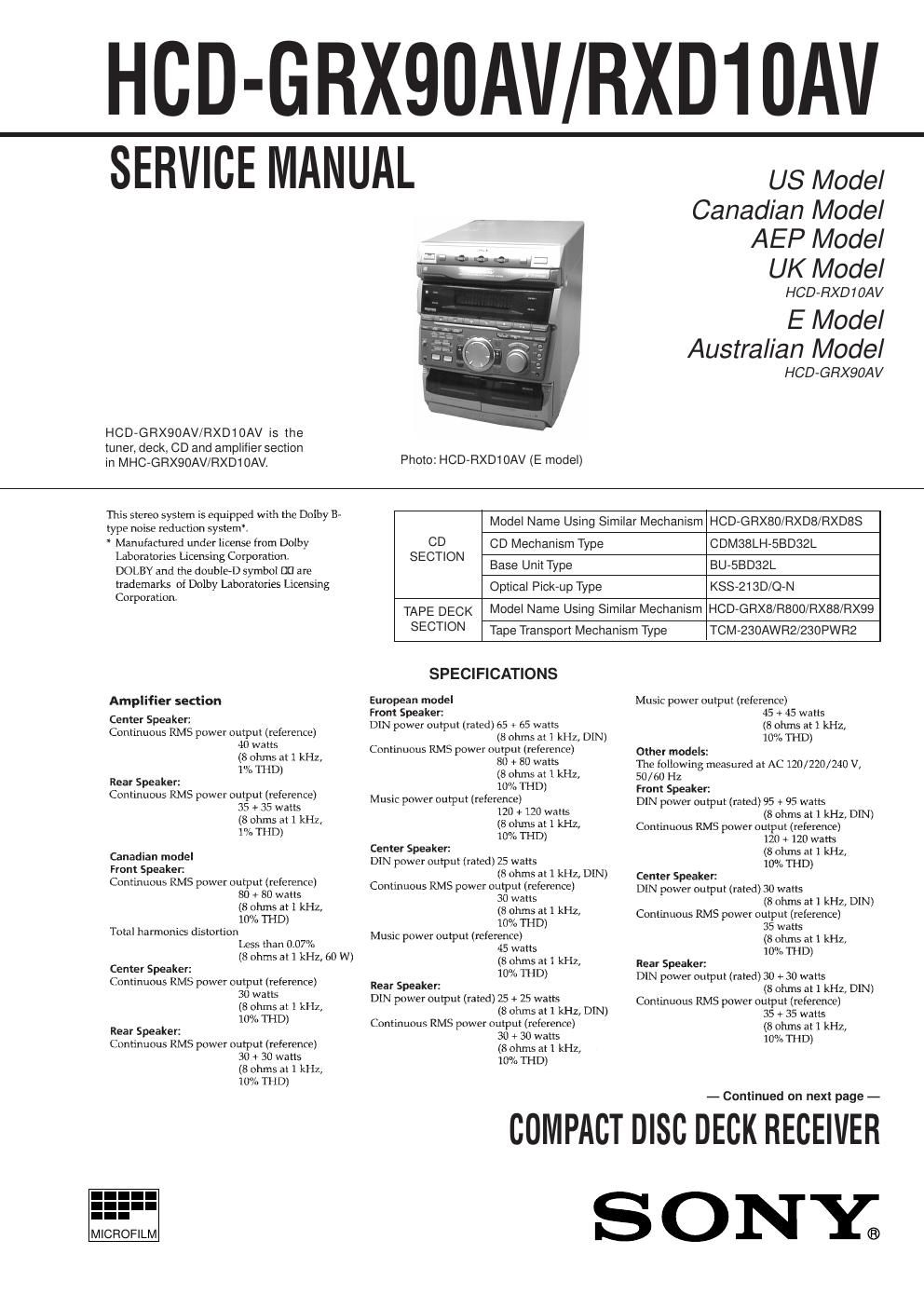 sony hcd grx 90 av service manual