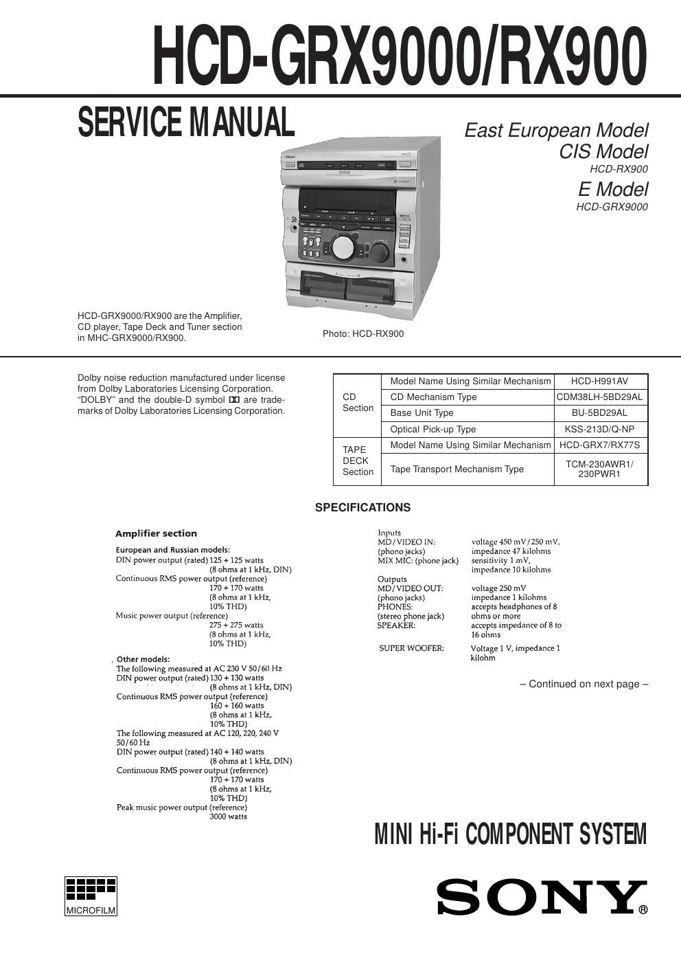 sony hcd grx 9000 service manual