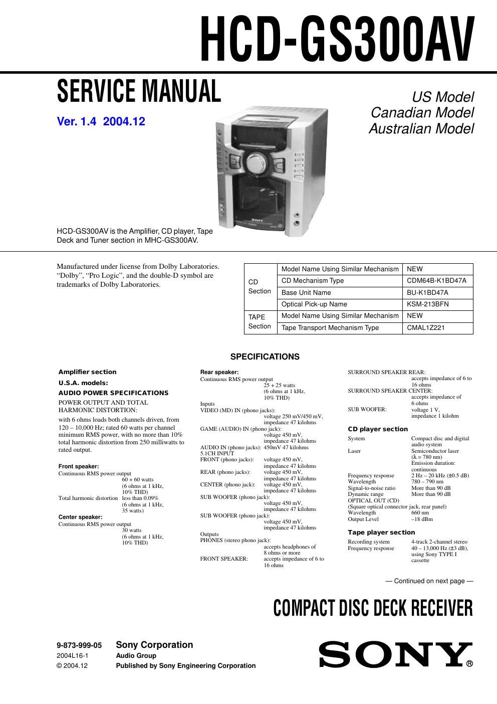 sony hcd gs 300 av service manual