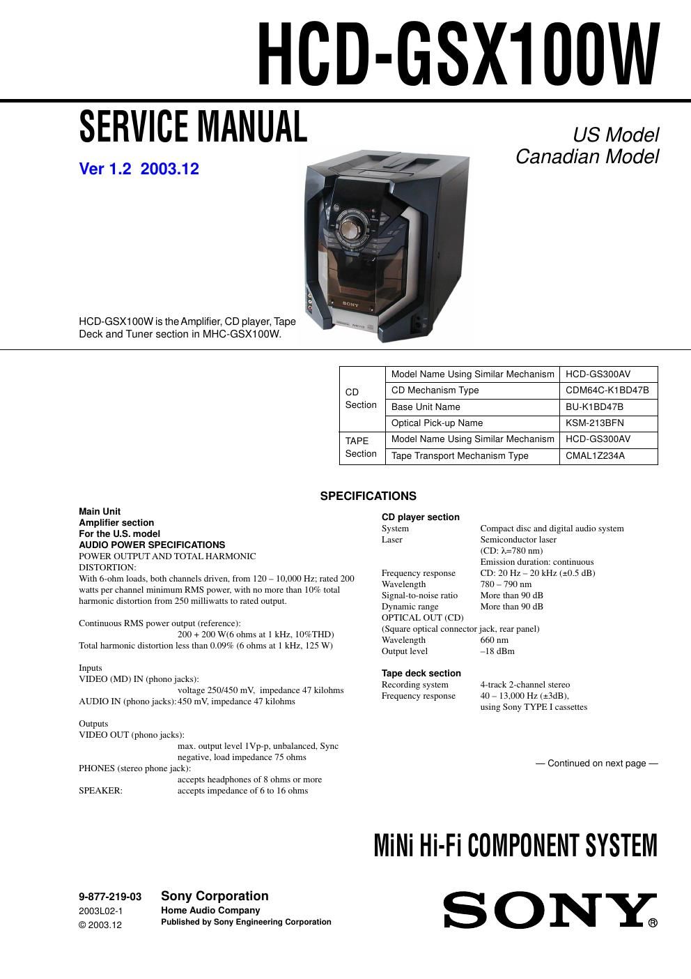 sony hcd gsx100w service manual 2