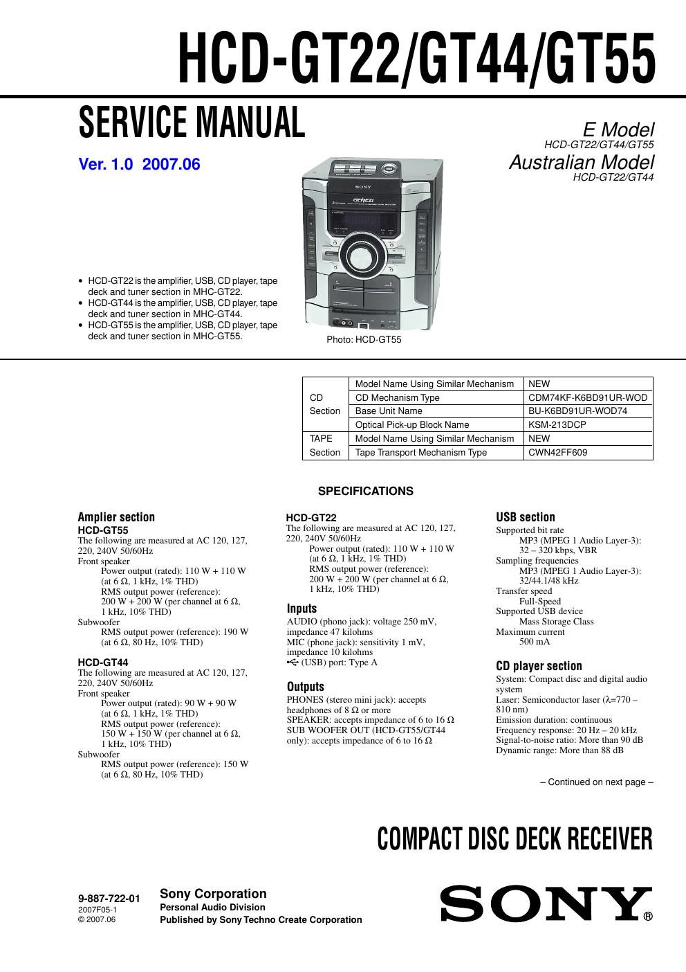 sony hcd gt 22 service manual