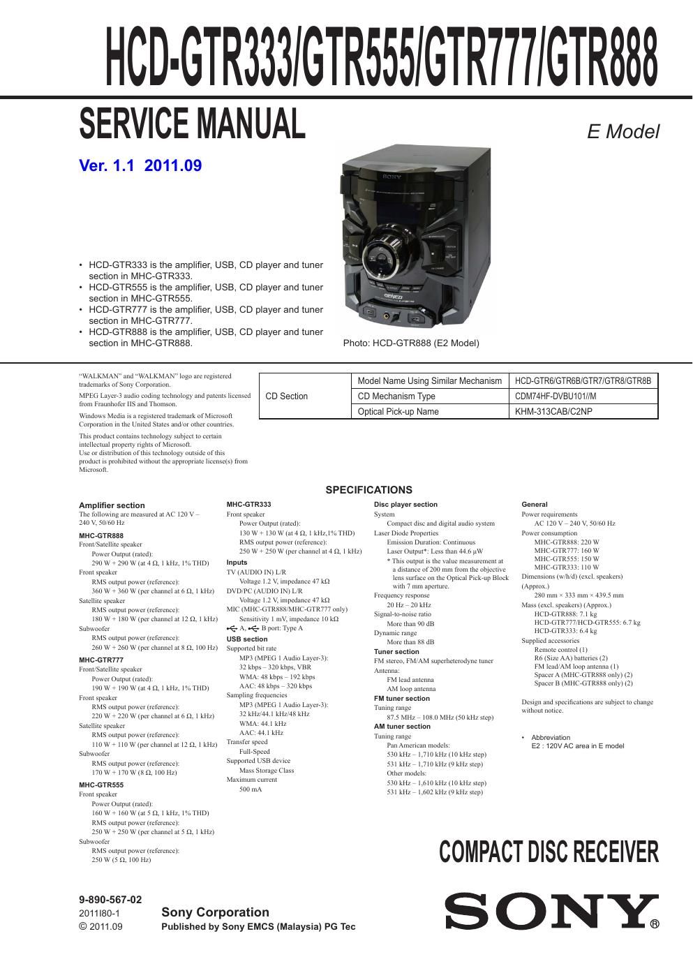 sony hcd gtr 333 gtr 555 gtr 777 gtr 888 diagrama