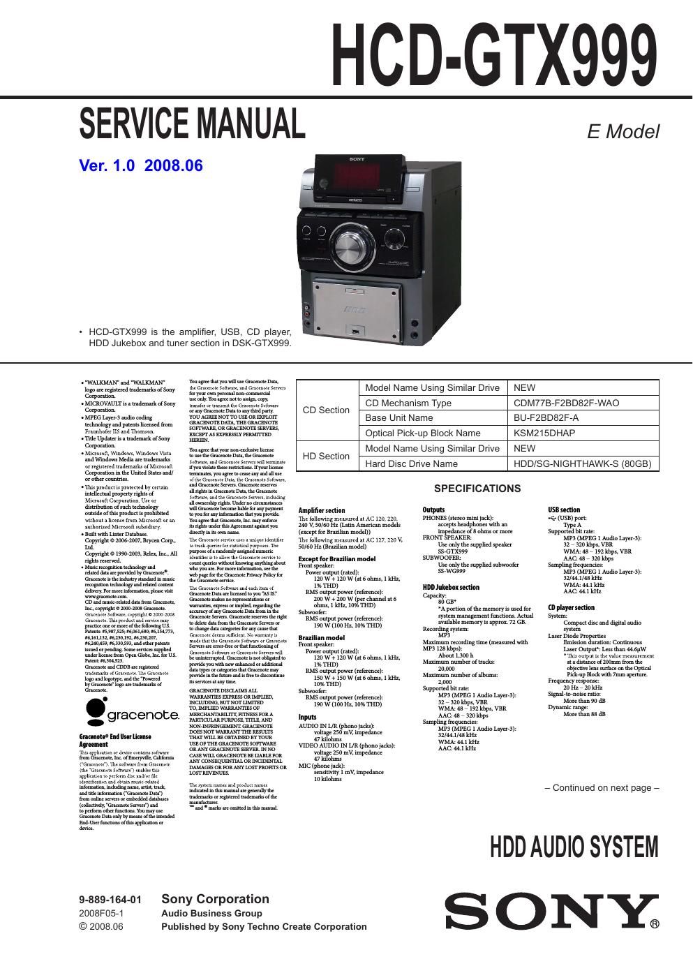 sony hcd gtx 999 service manual