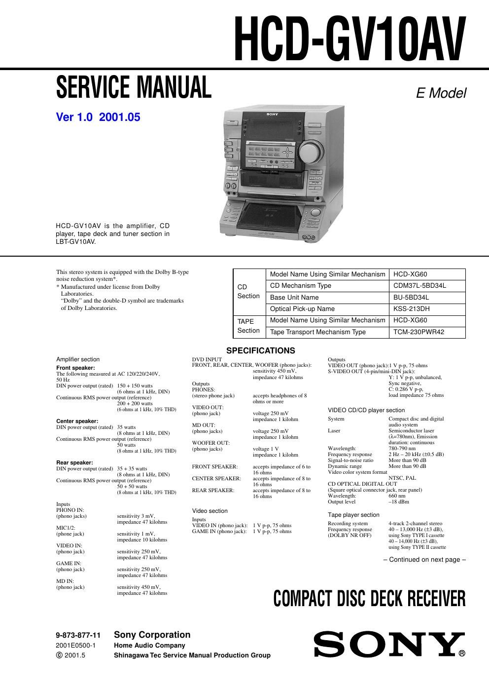 sony hcd gv 10 av service manual