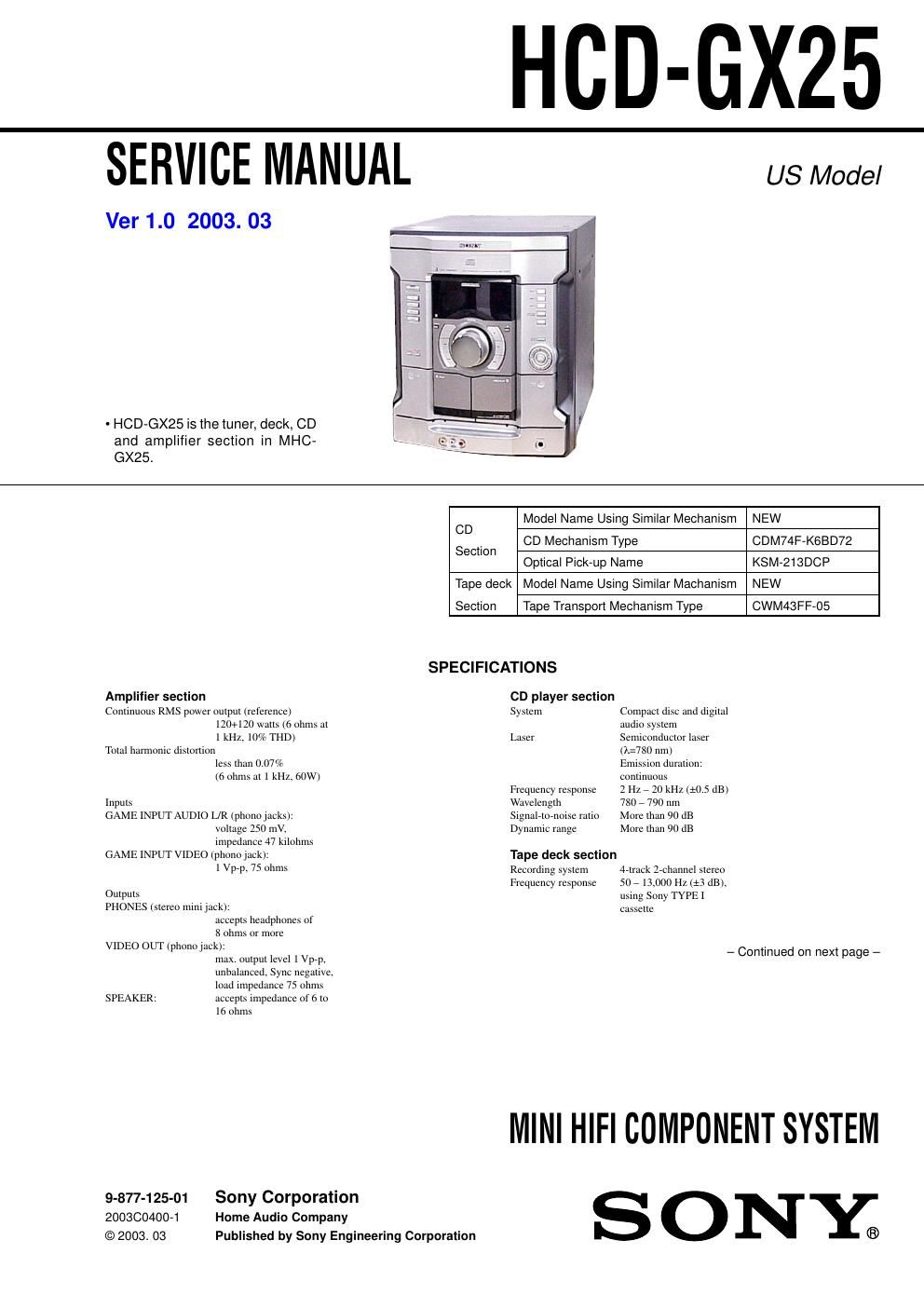 sony hcd gx 25 service manual