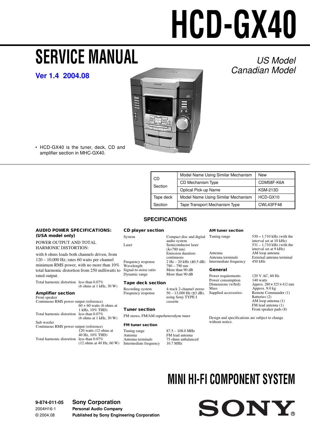 sony hcd gx 40 service manual